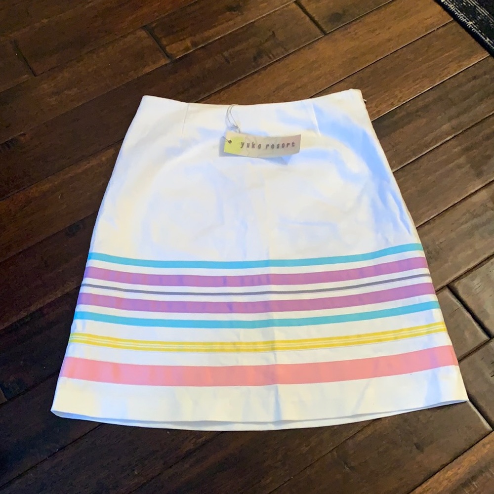Yuka Resort White Skirt with pastel ribbon detail